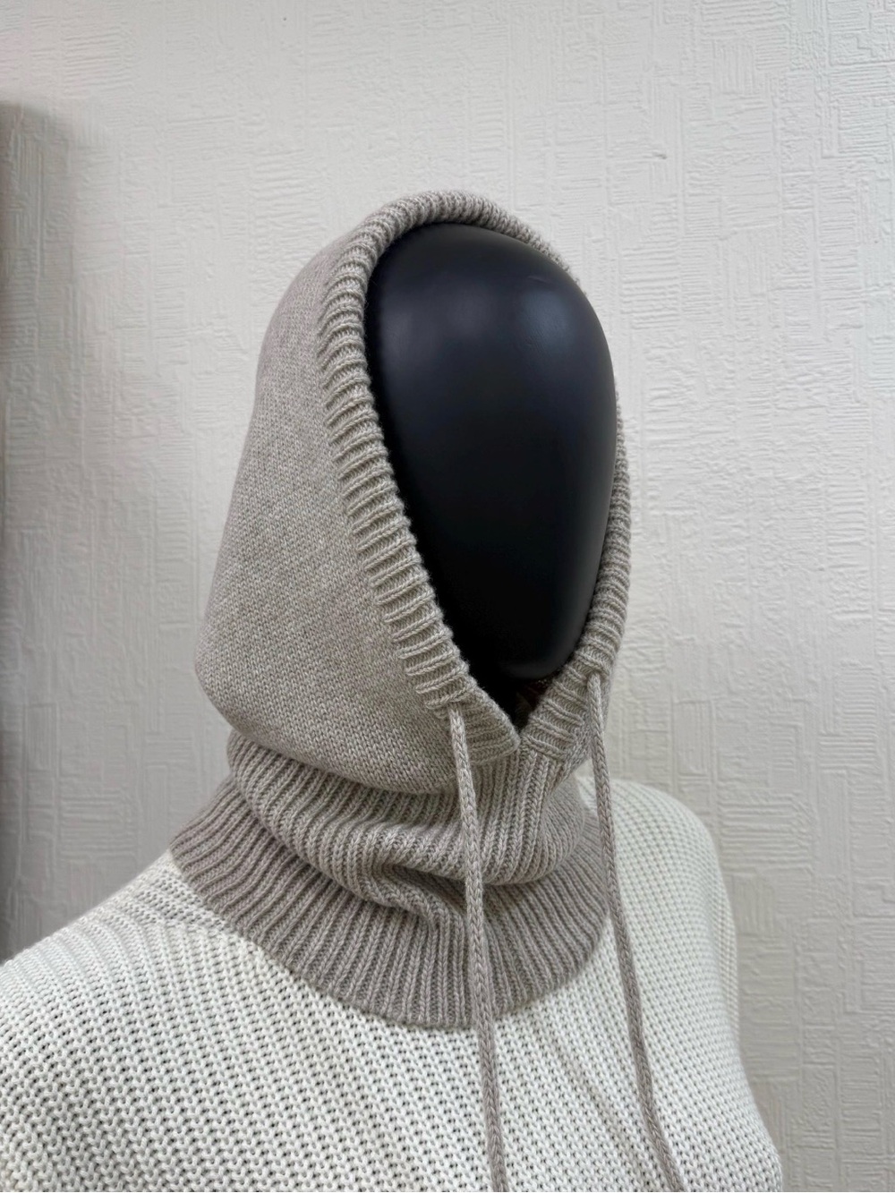 Wool Knit Balaclava Hood - Taupe